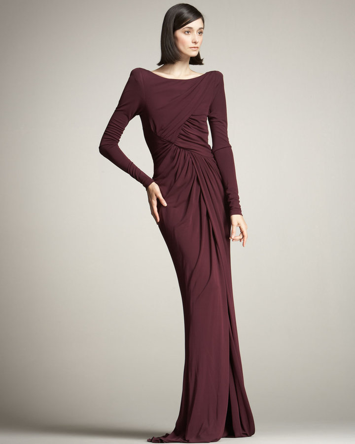 9-Elie-Saab-Front-Slit-Ruched-Gown-10-evening-dresses-with-long-sleeves